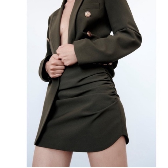 Zara Dresses & Skirts - Zara army khaki green mini rouched skirt size Medium